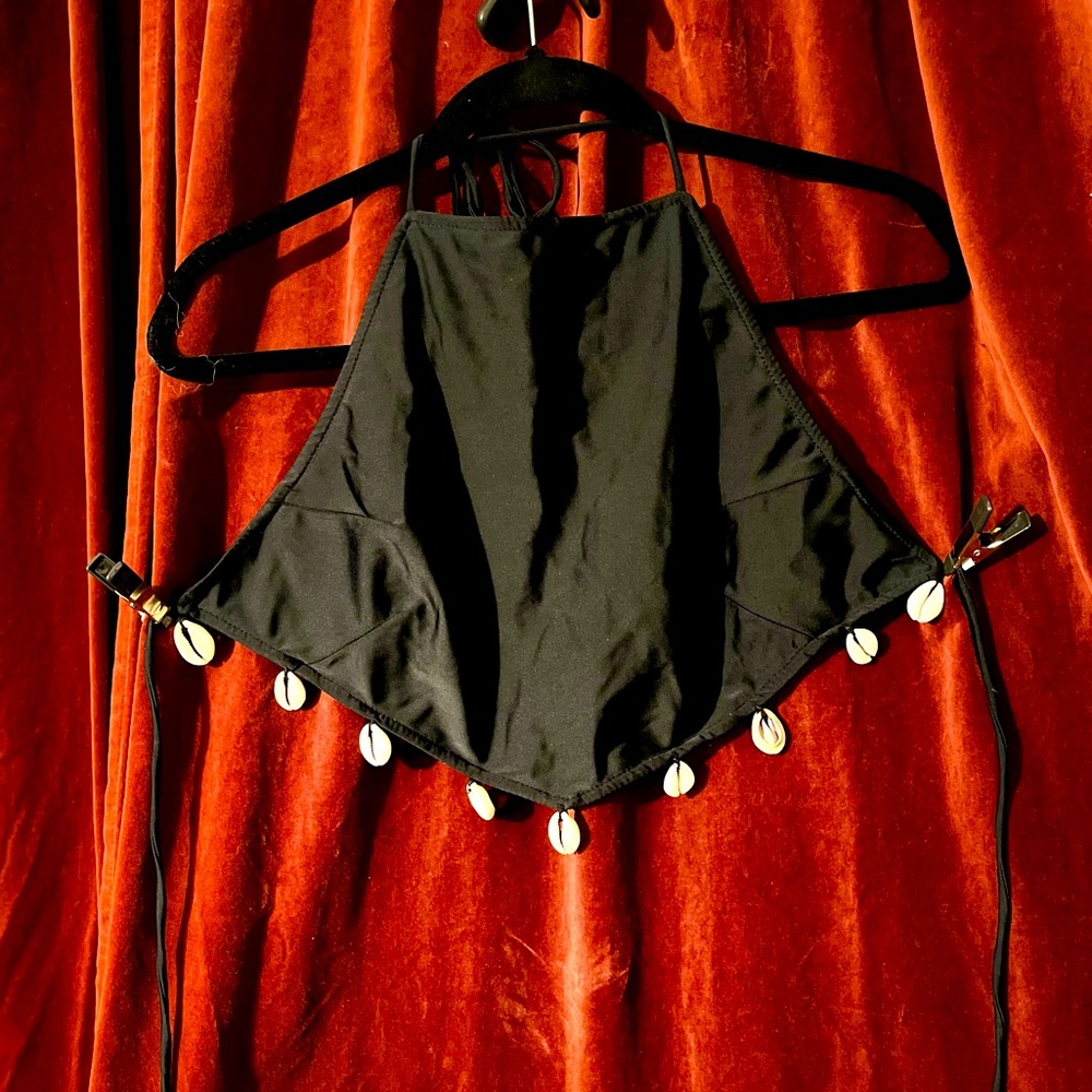 Kaohs Black Halter Top with Cowrie Shells Medium